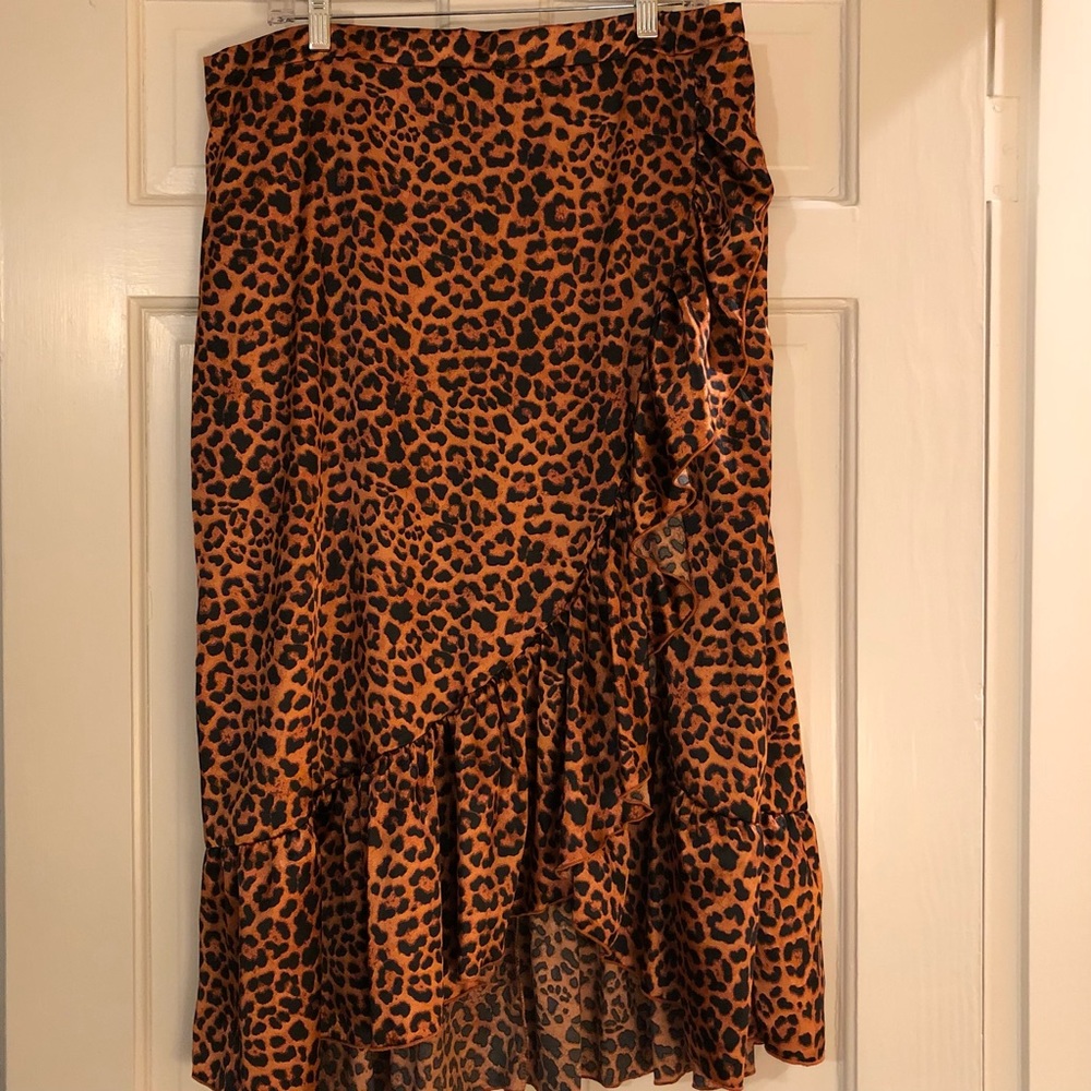 NEW A Beautiful Soul Ruffled Animal Print Midi Skirt